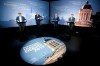 Liberal Party of Manitoba leader Dougald Lamont, left to right, Progressive Conservative leader and Manitoba Premier Brian Pallister, NDP leader Wab Kinew and Green Party of Manitoba leader James Beddome prepare for a leaders' debate at CBC in Winnipeg, Wednesday, August 28, 2019. Manitobans go to the polls Sept. 10. THE CANADIAN PRESS/John Woods