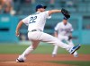 Los Angeles Dodgers starting pitcher Clayton Kershaw throws during the first inning of the team's baseball game against the Chicago Cubs in Los Angeles, Thursday, June 13, 2019. (AP Photo/Kyusung Gong)