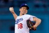 Los Angeles Dodgers starting pitcher Kenta Maeda, of Japan, throws during the first inning of the team's baseball game against the San Diego Padres on Wednesday, May 15, 2019, in Los Angeles. (AP Photo/Mark J. Terrill)
