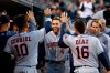 Houston Astros' George Springer (4) celebrates his inside-the-park home run during the fifth inning of the team's baseball game against the Detroit Tigers in Detroit, Tuesday, May 14, 2019. (AP Photo/Paul Sancya)