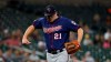 Minnesota Twins relief pitcher Tyler Duffey reacts to striking out Detroit Tigers' Jordy Mercer in the seventh inning of a baseball game in Detroit, Wednesday, Sept. 25, 2019. (AP Photo/Paul Sancya)