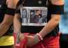 THE CANADIAN PRESS
Lorelei Williams, whose cousin Tanya Holyk was murdered by serial killer Robert Pickton and aunt Belinda Williams went missing in 1978, wears a t-shirt bearing their photographs as she and her dance troupe Butterflies in Spirit wait to perform after responding to the report on the National Inquiry into Missing and Murdered Indigenous Women and Girls, in Vancouver, on Monday June 3, 2019. THE CANADIAN PRESS/Darryl Dyck