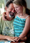 In a June 2003 photo, St. Paul Saints co-owner Mike Veeck poses with daughter Rebecca, 11, at his home in Charleston, S.C. The life of Rebecca Veeck, daughter of St. Paul Saints baseball team owner Mike Veeck, will be celebrated next month in Charleston, S.C. Rebecca died Sept. 30, 2019, in Charleston, after being diagnosed years ago with Batten disease, a rare genetic condition. She was 27. (Judy Griesedieck/Star Tribune via AP)