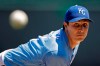 Kansas City Royals starting pitcher Homer Bailey throws during the first inning of a baseball game against the Texas Rangers, Thursday, May 16, 2019, in Kansas City, Mo. (AP Photo/Charlie Riedel)