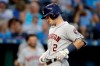 Houston Astros' Alex Bregman runs home to score after hitting a solo home run during the fourth inning of a baseball game against the Kansas City Royals on Saturday, Sept. 14, 2019, in Kansas City, Mo. (AP Photo/Charlie Riedel)
