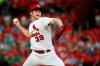St. Louis Cardinals starting pitcher Miles Mikolas throws during the first inning of the team's baseball game against the Washington Nationals on Tuesday, Sept. 17, 2019, in St. Louis. (AP Photo/Jeff Roberson)