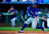Texas Rangers designated hitter Willie Calhoun hits a two-run home run off Kansas City Royals starting pitcher Jorge Lopez during the first inning of a baseball game at Kauffman Stadium in Kansas City, Mo., Wednesday, May 15, 2019. (AP Photo/Orlin Wagner)