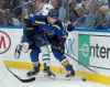 CP
St. Louis Blues' Joel Edmundson (6) reaches for the puck along the boards as he gets tangled up with Toronto Maple Leafs' Connor Brown during the first period of an NHL hockey game Saturday, Nov. 4, 2017, in St. Louis. (AP Photo/Jeff Roberson)