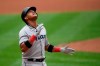 Miami Marlins' Starlin Castro celebrates his home run during the fifth inning of a baseball game against the Washington Nationals, Sunday, Sept. 1, 2019, in Washington. (AP Photo/Nick Wass)