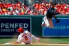 Atlanta Braves shortstop Dansby Swanson, right, throws to first base for a double play after forcing out Washington Nationals' Adam Eaton at second on Anthony Rendon's ground ball to end the eighth inning of a baseball game, Sunday, June 23, 2019, in Washington. Atlanta won 4-3. (AP Photo/Patrick Semansky)