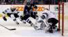 TREVOR HAGAN / THE CANADIAN PRESS
San Jose Sharks Brent Burns tries to knock the puck off the stick of Winnipeg Jets Blake Wheeler in front of Sharks goaltender Aaron Dell Monday at the MTS Centre.