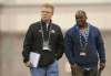 THE CANADIAN PRESS/Mark Taylor.
Hamilton Tiger-Cats general manager Eric Tillman, left, and Winnipeg Blue Bombers defensive coordinator Richie Hall, right, chat while assessing talent during the 2017 CFL Combine at the Co-operators Centre in Regina Saturday, March 25, 2017.