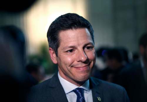 WAYNE GLOWACKI / WINNIPEG FREE PRESS
Mayor Brian Bowman speaks with media after the budget was delivered in the Manitoba Legislature Tuesday.