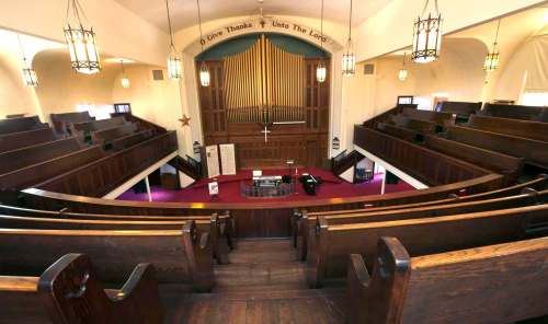 The view from the balcony in the Gordon-King Memorial Church on Cobourg Avenue. (Wayne Glowacki / Winnipeg Free Press)