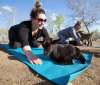 Jessica Finn / Winnipeg Free Press
A goat cosies up to Winnipeg Free Press reporter Jen Zoratti (left) as she tries to focus on her yoga pose. In the background, another goat gets friendly with multimedia producer Erin Lebar.