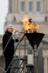 John Woods / The Canadian Press
Elder Dave Courchene, carrying a sacred fire torch carried from Manitou Api in Whiteshell Provincial Park by indigenous athletes, lights the Centennial Torch during a lighting ceremony at the Manitoba Legislature in Winnipeg, Wednesday, June 21, 2017. The 1967 Pan American Games' Centennial Torch was re-ignited as part of a day of indigenous cultural ceremonies.