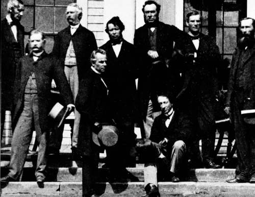 National Archives of Canada / THE CANADIAN PRESS FILES
Several of the Fathers of Confederation at the Charlottetown Conference in September 1864. Sir John A. Macdonald and Georges-Étienne Cartier are in the foreground.
