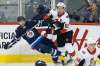 John Woods / The Canadian Press
Winnipeg Jets&rsquo; Josh Morrissey gets checked by Ottawa Senators&rsquo; Mark Stone during first period NHL pre-season game action in Winnipeg on Wednesday, September 27, 2017.