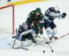 Jeff Wheeler/Minneapolis Star Tribune/TNS
The Minnesota Wild's Joel Eriksson Ek tries to reach a loose puck in front of Winnipeg Jets goalie Connor Hellebuyck as he is defended by the Jets' Bryan Little in the second period on Tuesday, Oct. 31, 2017, at Xcel Energy Center in St. Paul, Minn. The Jets won, 2-1.