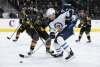 TREVOR HAGAN / WINNIPEG FREE PRESS
Vegas Golden Knights' Brayden McNabb and Winnipeg Jets' Patrik Laine during first period NHL action at T-Mobile Arena, in Las Vegas, Friday, November 10, 2017.