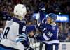 Chris O&rsquo;Meara / The Associated Press
Tampa Bay Lightning defenseman Mikhail Sergachev (98) celebrates after his goal against the Winnipeg Jets during the second period of an NHL hockey game Saturday, Dec. 9, 2017, in Tampa, Fla.