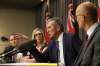 Premier Brian Pallister discusses sexual harassment policies, with Finance Minister Cameron Friesen (far left) and Rochelle Squires, minister responsible for the status of women. (Free Press file photo)