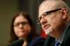 JOHN WOODS / WINNIPEG FREE PRESS
Justice Minister Heather Stefanson and Health, Seniors and Active Living Minister Kelvin Goertzen address media in relation to Manitoba's cannabis legislation during a press conference at the Manitoba Legislature Tuesday.