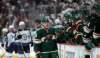 TREVOR HAGAN / WINNIPEG FREE PRESS
Minnesota Wild Mikael Granlund (64) scores on Winnipeg Jets' goaltender Connor Hellebuyck (37) during first period NHL playoff hockey action at the Xcel Energy Center in St.Paul, Minnesota, Sunday, April 14, 2018.