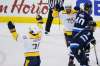 Ryan Hartman and Mike Fisher celebrate Hartman's goal against the Winnipeg Jets Thursday. (John Woods / Canadian Press files)