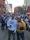 supplied
Brad Cote, right, with Doug Brown, is no stranger to wading into enemy territory, especially when in support of visiting friends, such as when Brown and the Winnipeg Blue Bombers played in Calgary or May 3, for Predators centre Ryan Johansen.