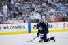 JOHN WOODS/ WINNIPEG FREE PRESS
Winnipeg Jets' Blake Wheeler takes knee after getting tripped by Vegas Golden Knights&rsquo; Brayden McNabb during second period of Game 2 Monday.