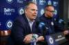 MIKE DEAL / WINNIPEG FREE PRESS
Winnipeg Jets' general manager Kevin Cheveldayoff (left) and head coach Paul Maurice address the media for one last time to put a wrap on the 2017-18 season.