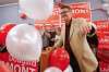 JOHN WOODS / WINNIPEG FREE PRESS
Dougald Lamont, leader of the Manitoba Liberal Party, deals with unruly balloons as he celebrates a win in the St. Boniface byelection in Winnipeg Tuesday.