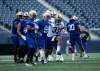 ANDREW RYAN / WINNIPEG FREE PRESS
It may be the dying moments of a gruelling, 167-yard game, but Andrew Harris (33, at practice Tuesday) still takes the ball ‘with force and goes and runs over two more people,&rsquo; says his quarterback, Matt Nichols.