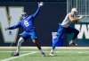 ANDREW RYAN / WINNIPEG FREE PRESS
Chris Randle (left) works to regain his balance as Rashaun Simonise takes off with the football during Blue Bombers practice at Investors Group Field on Wednesday.