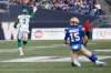 Winnipeg Blue Bombers quarterback Matt Nichols looks on as Saskatchewan Roughriders' Willie Jefferson runs for the touchdown after intercepting Nichols' pass in the second quarter Saturday. (John Woods / The Canadian Press)