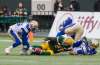 Amber Bracken / The Canadian Press
Winnipeg Blue Bombers' Marcus Sayles (36) picks up a fumble from Edmonton Eskimos kicker Hugh O'Neill (70) after teammates Ian Wild (38) and Abubakarr Conteh (41) brought him down in Edmonton, Alta., on Saturday.