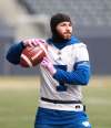 RUTH BONNEVILLE / WINNIPEG FREE PRESS
Winnipeg Blue Bombers Weston Dressler on practice field at Investors Group Stadium Thursday.