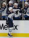 (AP Photo/Jeff Chiu)
Winnipeg Jets left wing Nikolaj Ehlers celebrates with teammates after scoring a goal against the San Jose Sharks during the first period of an NHL hockey game in San Jose, Calif., Thursday.