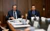 WAYNE GLOWACKI / WINNIPEG FREE PRESS
Premier Brian Pallister, at left and¤Mayor Brian Bowman with members of the Premier’s Enterprise Team discuss a ‘Team Manitoba’ approach to make Winnipeg the home of Amazon’s second North American headquarters. The meeting was held in the Manitoba Legislative building. Randy Turner story Sept. 14 2017