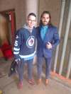SUPPLIED
Philadelphia Zamboni driver Gideon Blum (left) with his hockey hero, Jets forward Mathieu Perreault.