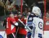 THE CANADIAN PRESS/Fred Chartrand
Ottawa Senators celebrate a goal on Winnipeg Jets goaltender Laurent Brossoit last Saturday in the Senators 5-2 in Ottawa.