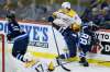 John Woods / The Canadian Press
Predators newcomer Brian Boyle blasts Jets newbie Nathan Beaulieu during Winnipeg&rsquo;s 5-3 win Friday night.