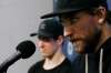 Winnipeg Jets' Mark Scheifele (55), left, and Blake Wheeler (26) listen to media at their closing press conference after losing in the first round of the NHL playoffs in Winnipeg on Monday, April 22, 2019. THE CANADIAN PRESS/John Woods