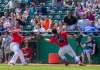 SASHA SEFTER / WINNIPEG FREE PRESS
Goldeyes second basemen Alex Perez and catcher Cody Young converge in an attempt to catch a foul ball during Tuesday&rsquo;s game against the Sioux City Explorers at Shaw Park.