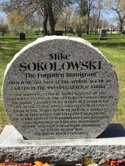 Peter Manastyrsky photo
The gravestone of strike casualty Mike Sokolowski at Brookside Cemetery.