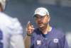 SASHA SEFTER / WINNIPEG FREE PRESS
Blue Bombers offensive line coach Marty Costello takes part in drills during practice Monday.