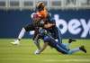Andrew Lahodynskyj / The Canadian Press files
B.C. Lions receiver Jevon Cottoy (from left) is tackled by Argos defenders Ian Wild and Abdul Kanneh during CFL play this past Saturday in Toronto.