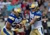 ADRIAN WYLD / THE CANADIAN PRESS FILES
Winnipeg Blue Bombers QB Matt Nichols (right) was afforded plenty of space by an impressive offensive line, which also created holes for running back Andrew Harris to march 80 yards on 18 carries against the Ottawa Redblacks on Friday.