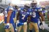 THE CANADIAN PRESS/John Woods
Winnipeg Blue Bombers' Nic Demski (10), Lucky Whitehead (7) and Kenny Lawler (89) celebrate Whitehead's opening kickoff return touchdown during action against the Toronto Argonauts, in Winnipeg, Friday.
